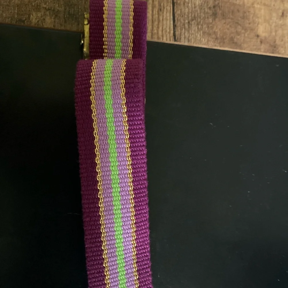 Vintage COOGI L Retro Purple Gold Metallic Cotton Adjustable Striped Belt 31”L